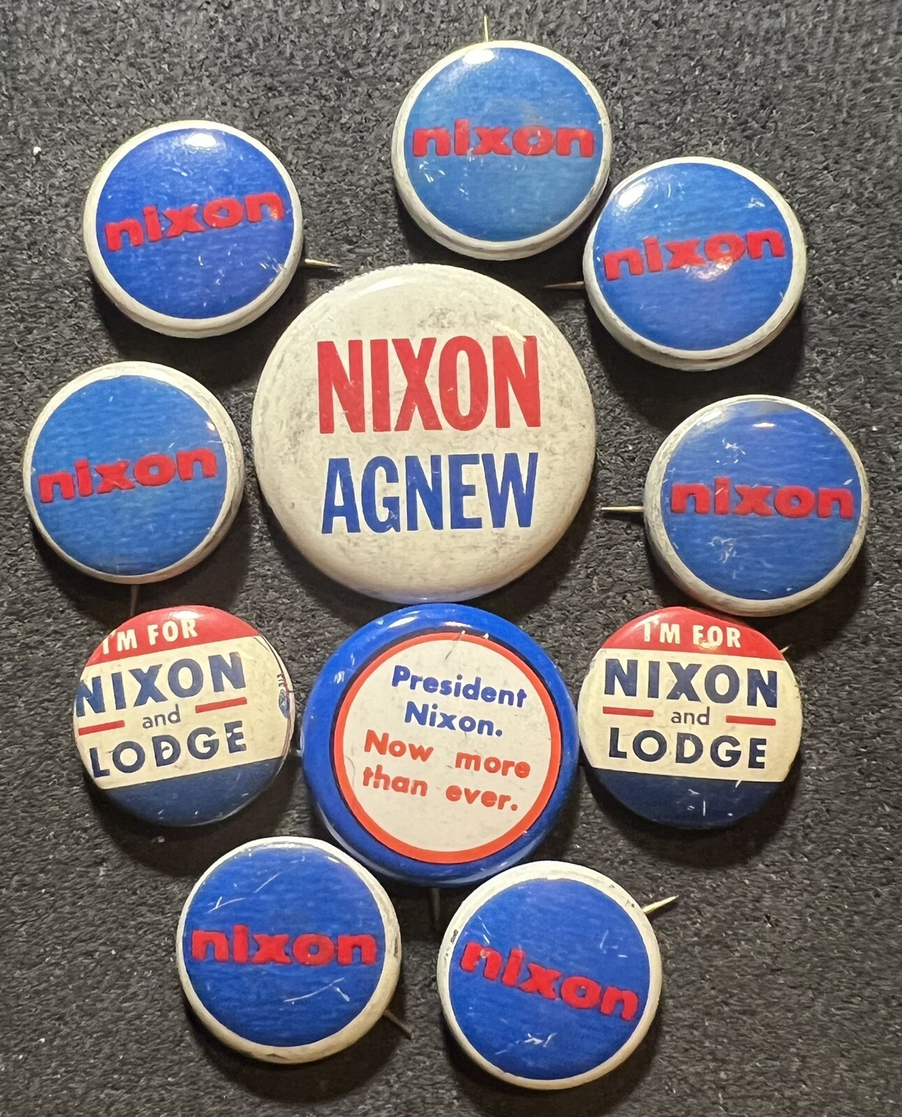 LOT OF 10 ASSORTED 1960 - 1968 NIXON PINBACKS