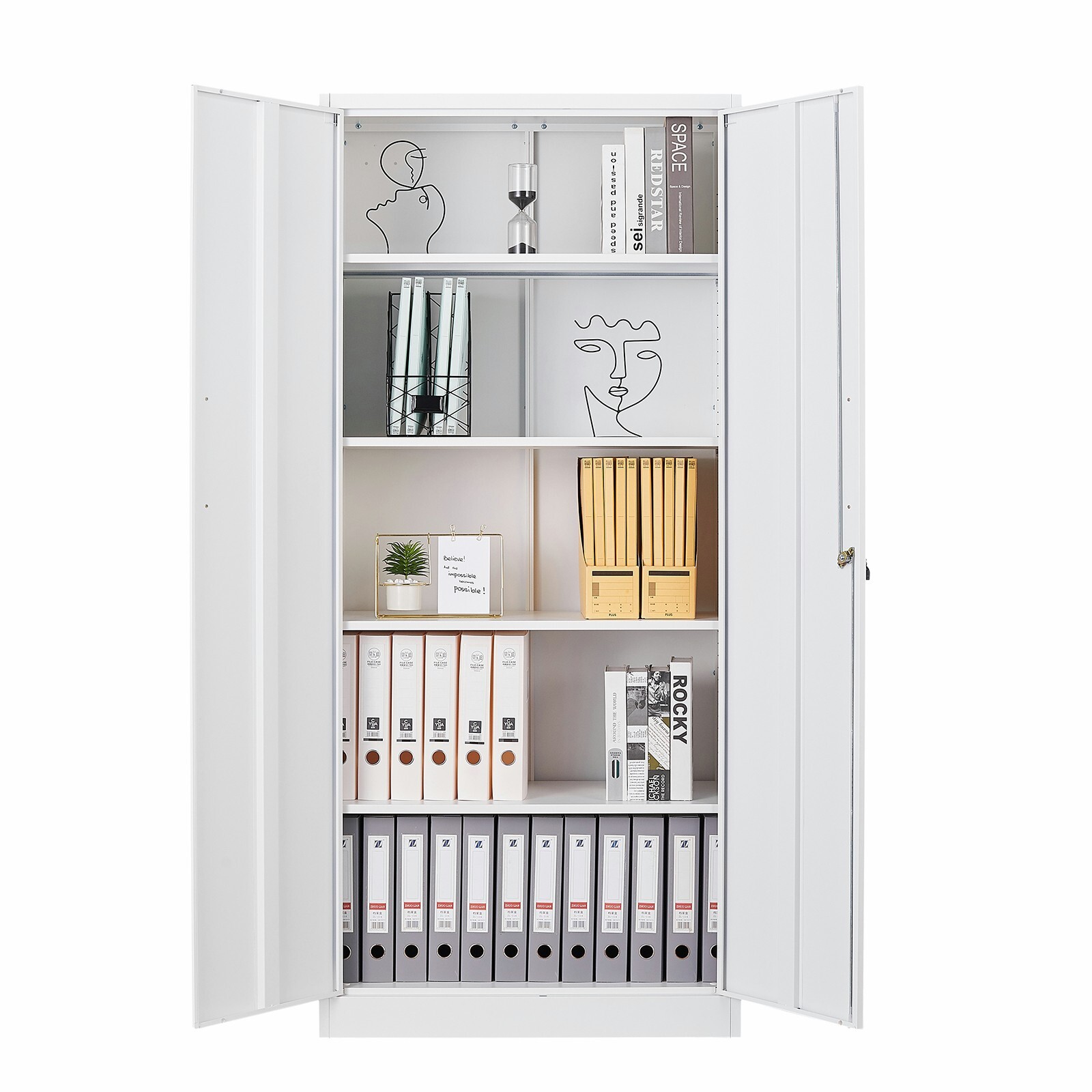 Metal Storage Cabinet with 4 Adjustable Shelves 2 Locking Door for Home Garage