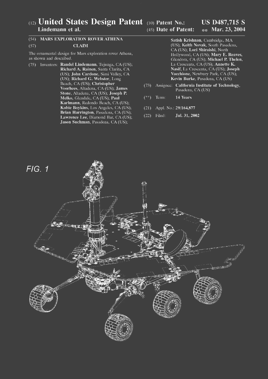 Patent Print - NASA/Mars Rover/JPL/Space - Vintage Poster Wall Art - A4