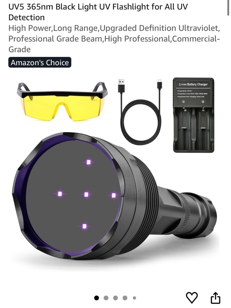 SAOPRKLER UV5 365nm UV LED Flashlight Kit 5-LED IPX68 Black w/ Glasses