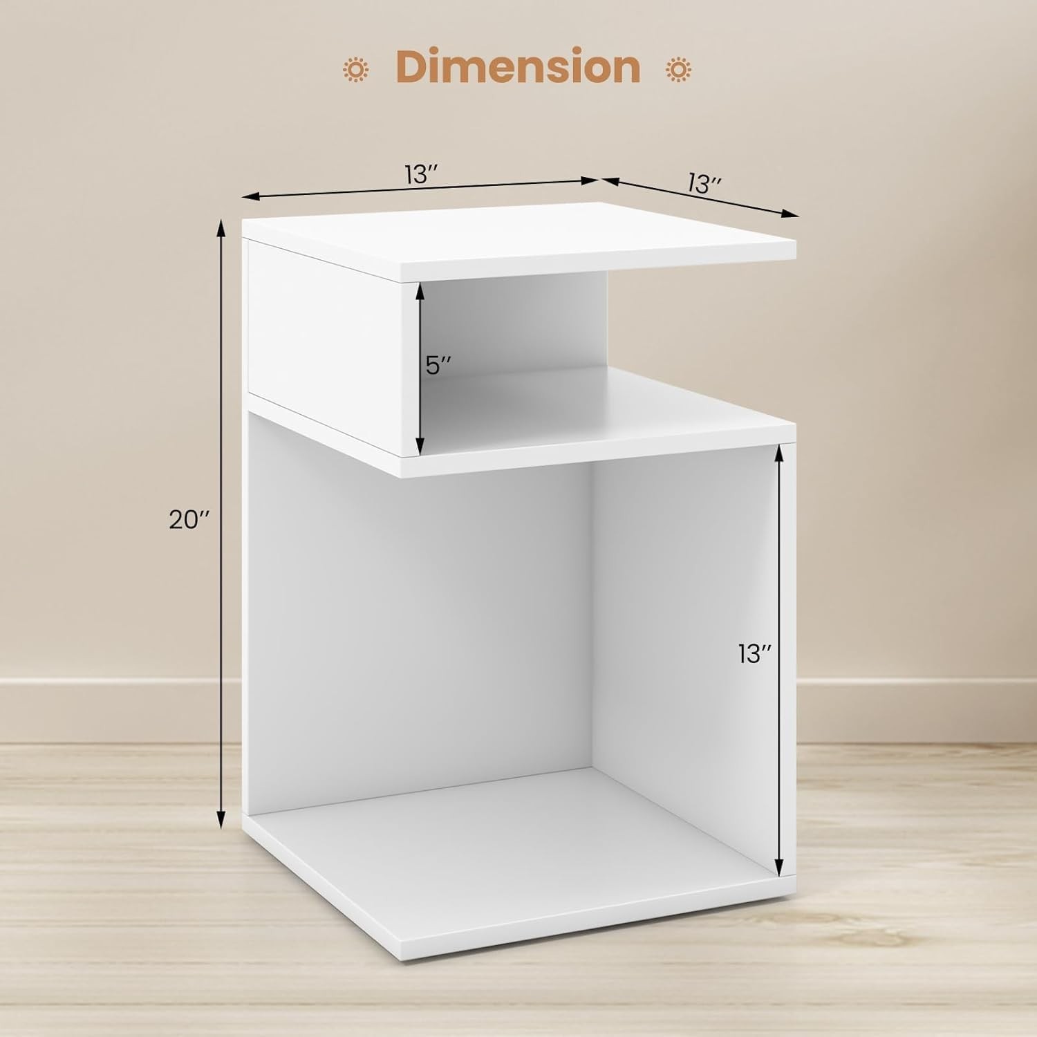 HOMGX S-Shaped End Table, 3-Tier Side Table w/ 2 Open Storage Compartments & ...