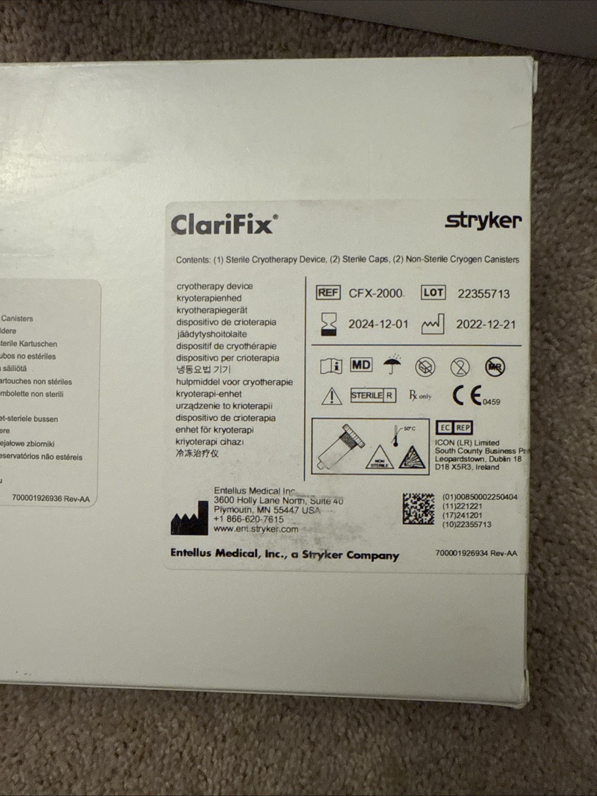 Stryker Clarifix Sterile Cryotherapy Device Price Per Item
