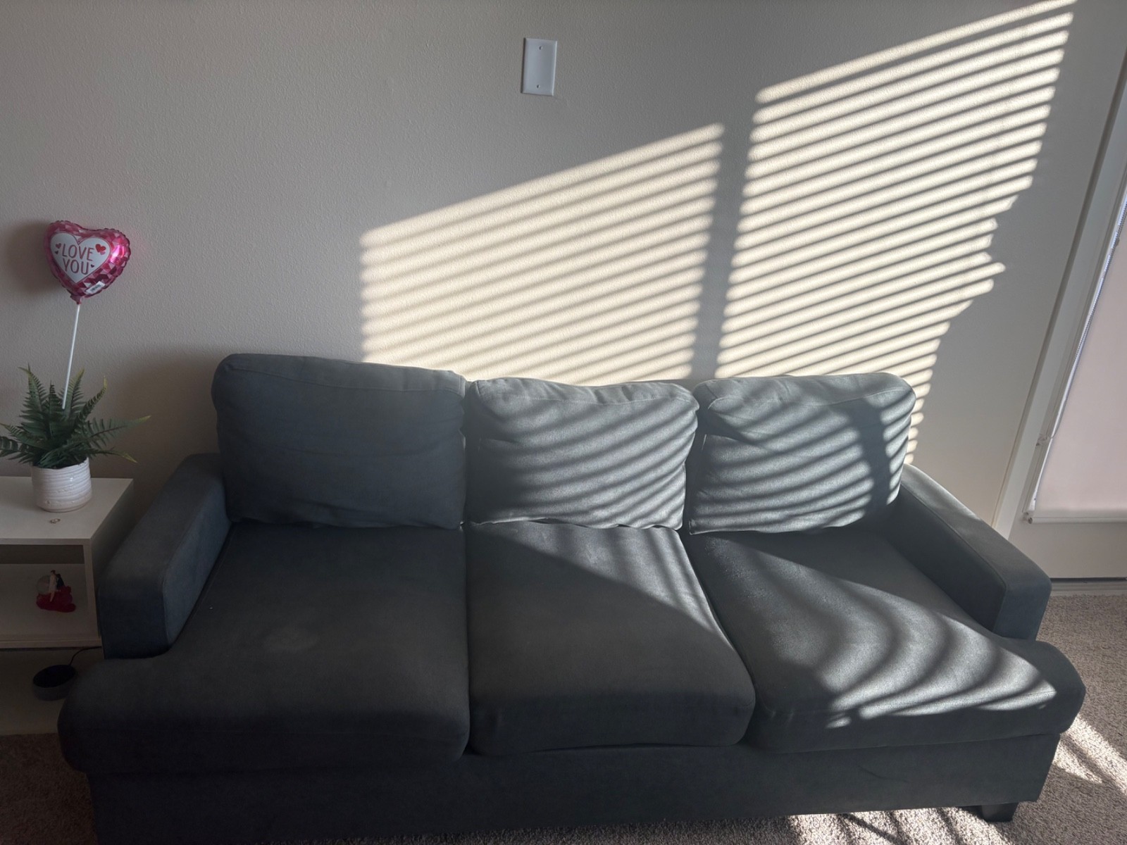 Gray sofa, no scratches, no wear  & tear, no blemishes, soft,bought from wayfair