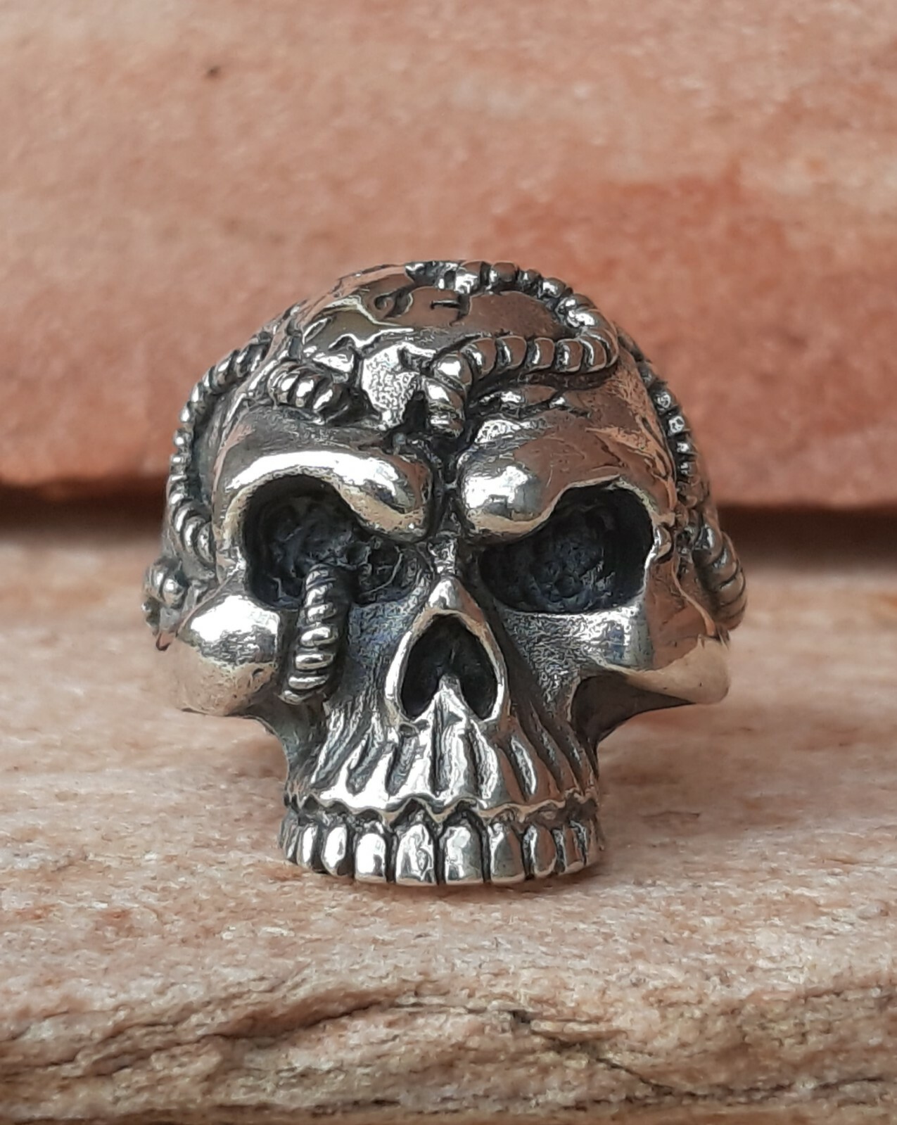 925 MENS SILVER RING SEAL HARLEY MOTORCYCLE SKULL
