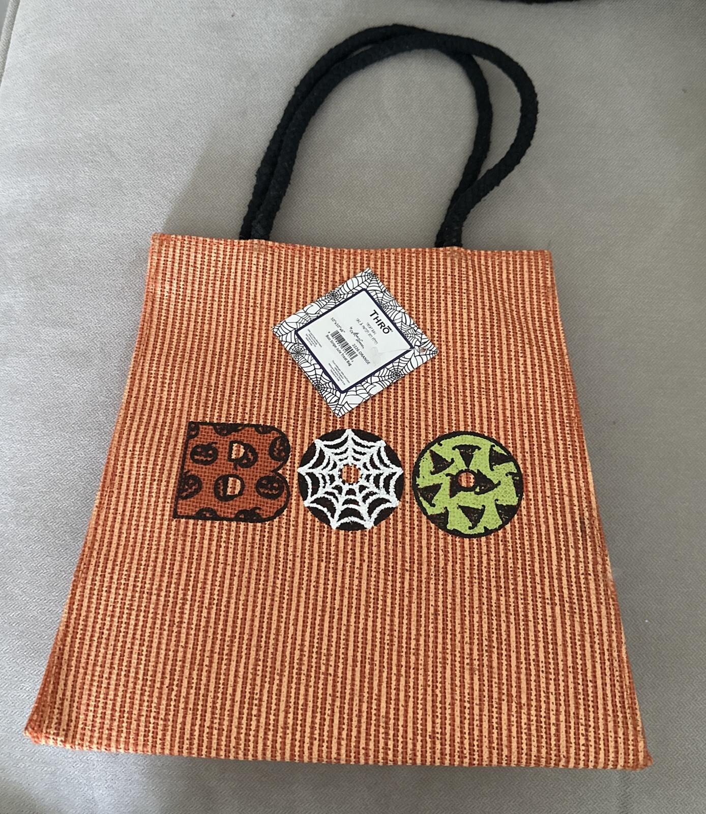 “ BOO “ Jute Treat or Gift Bag 10” x 10” x 6” for Halloween Fun NEW w/ Tag