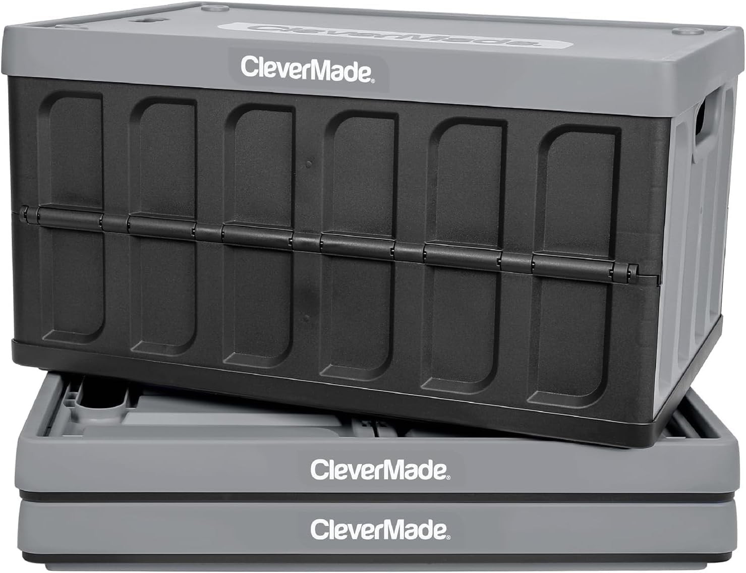 CleverMade Collapsible Storage Bins with Lids, 62L, 3 Pack, Stone