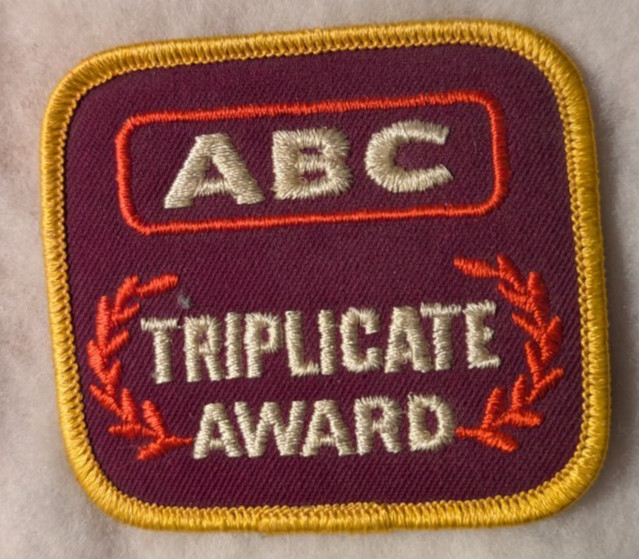 Vintage Bowling Patch ABC "Triplicate Reward"-- "FREE SHIPPING"