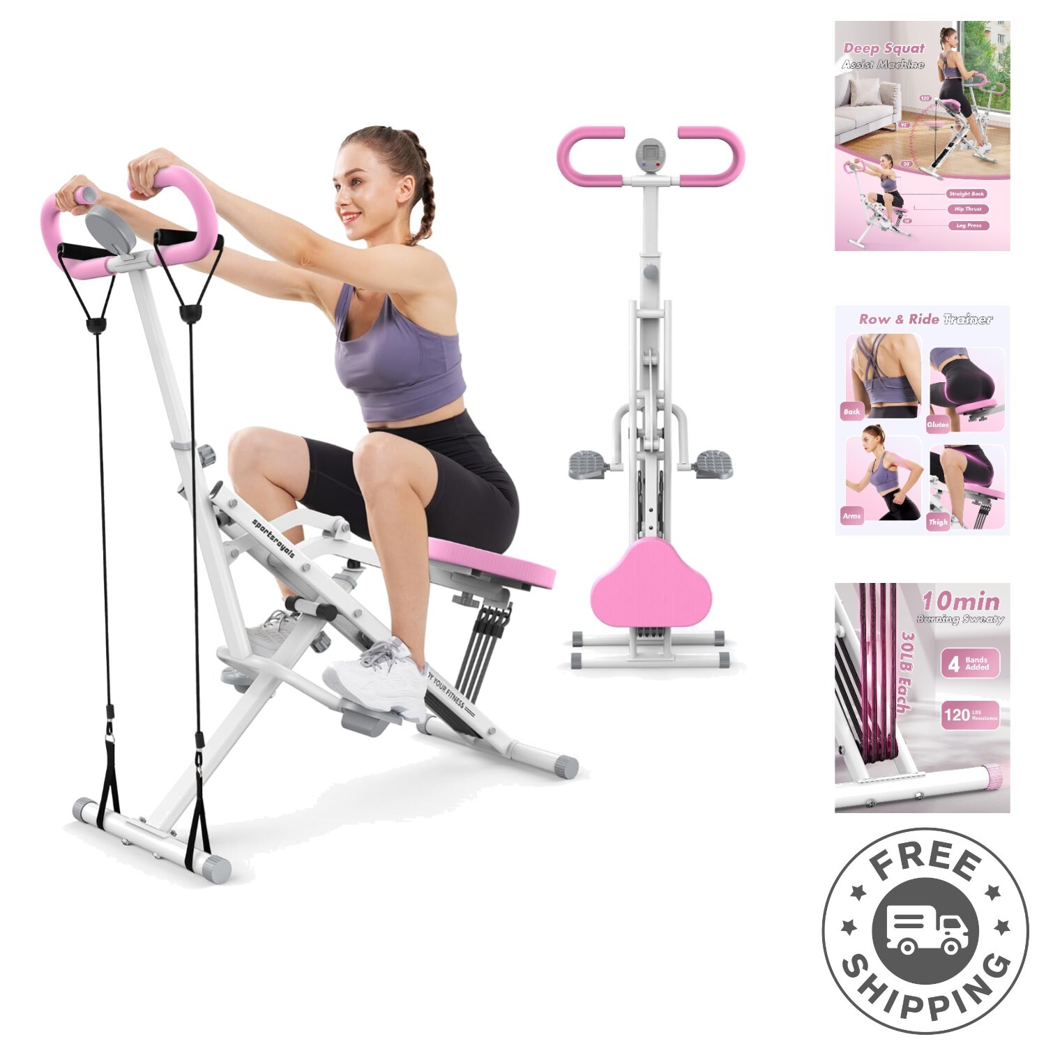 Space-Saving Home Squat Machine with 4 Resistance Bands - Easy & Effective
