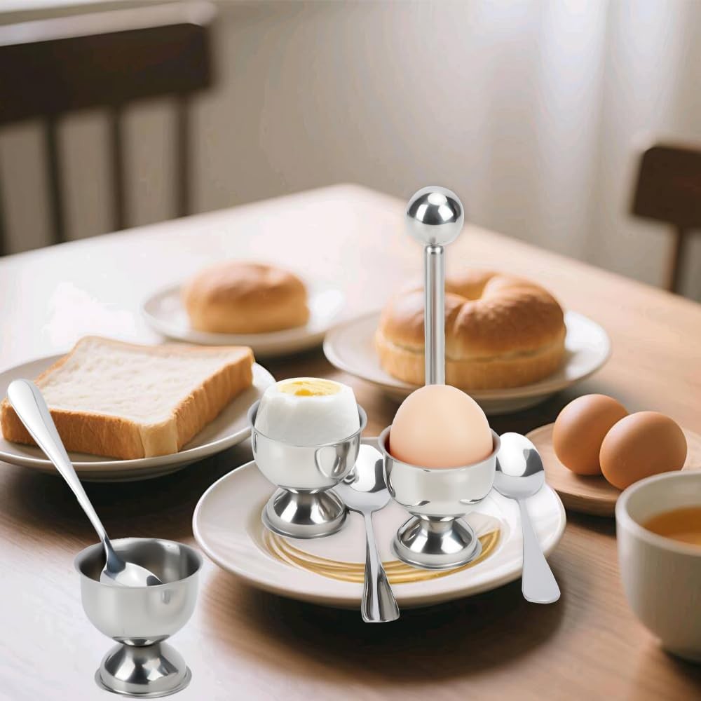 Mulaibdin Egg Cracker Topper Set of 6, 6 Cups 6 Spoons and Medium, Solid
