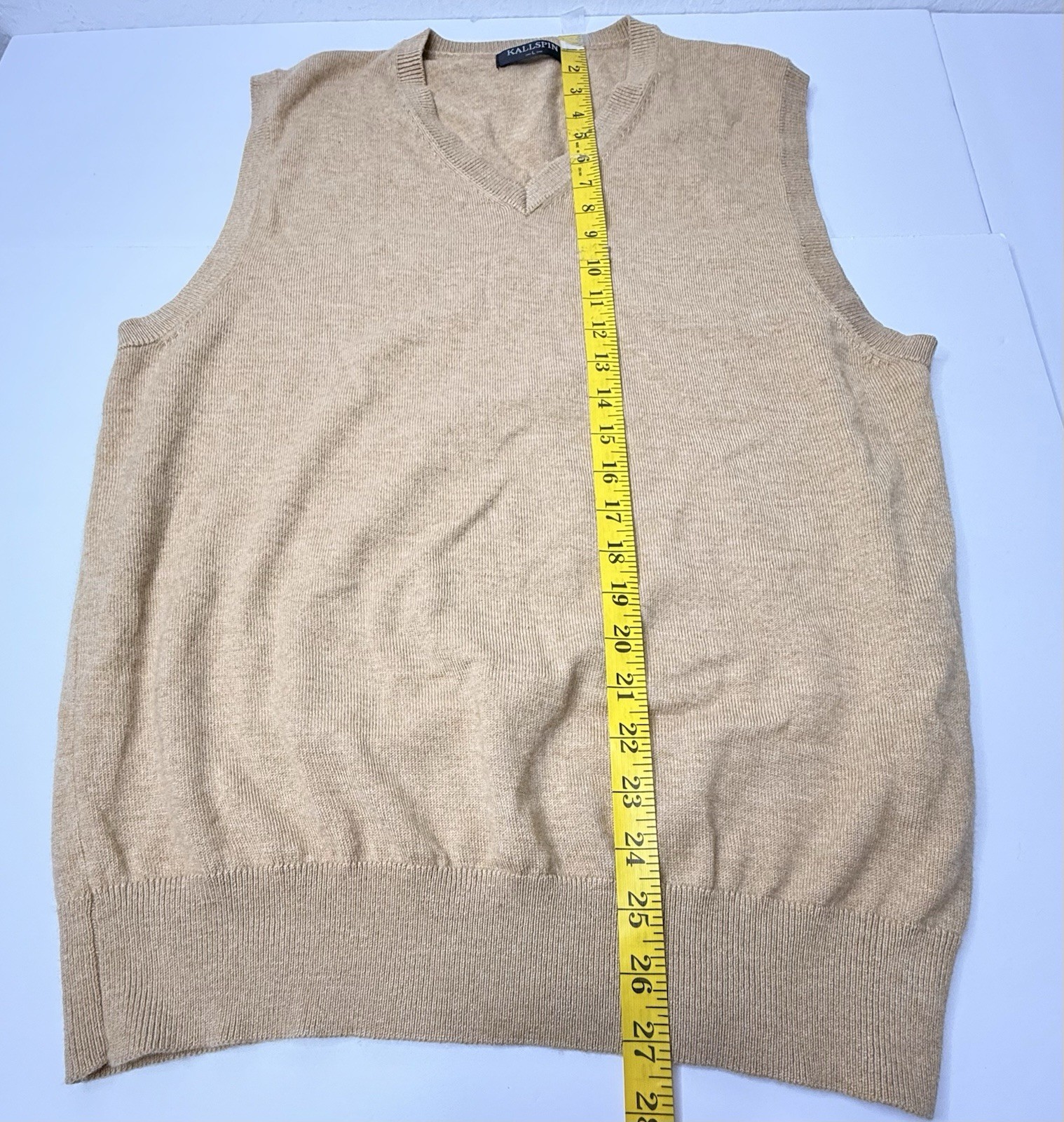 Kallspin Wool Blend Sweater Vest Mens Large Brown Knit V Neck Preppy Nerdy Work