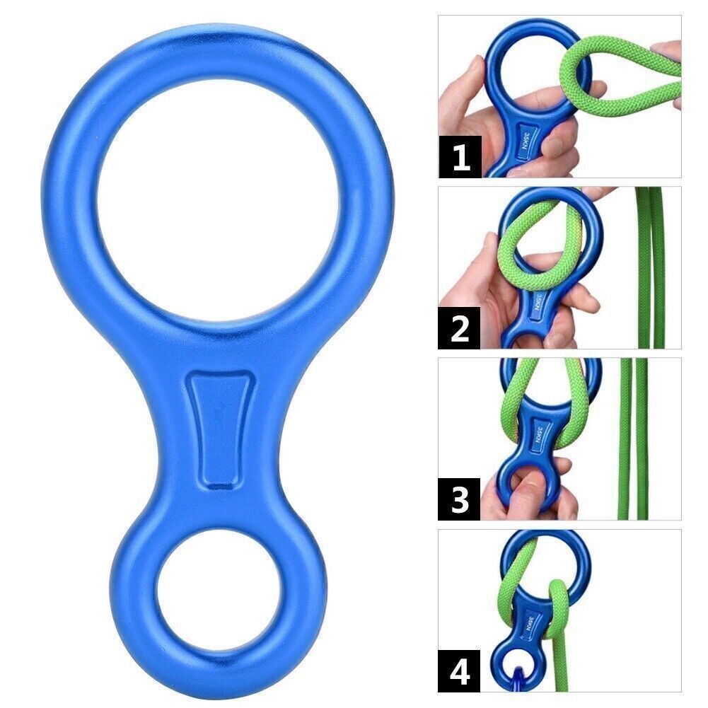 35KN Figure 8 Word Rope Descender Rappel Ring Rock Climbing Rescue Gear (Blue)