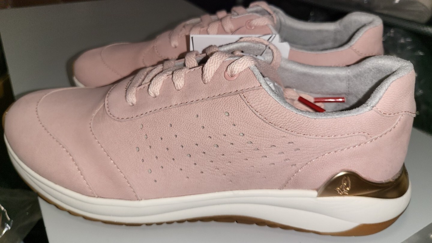 Classic Walker Hush Puppies Walking Comfortable Soft Leather Pink Taupe Shoes 7