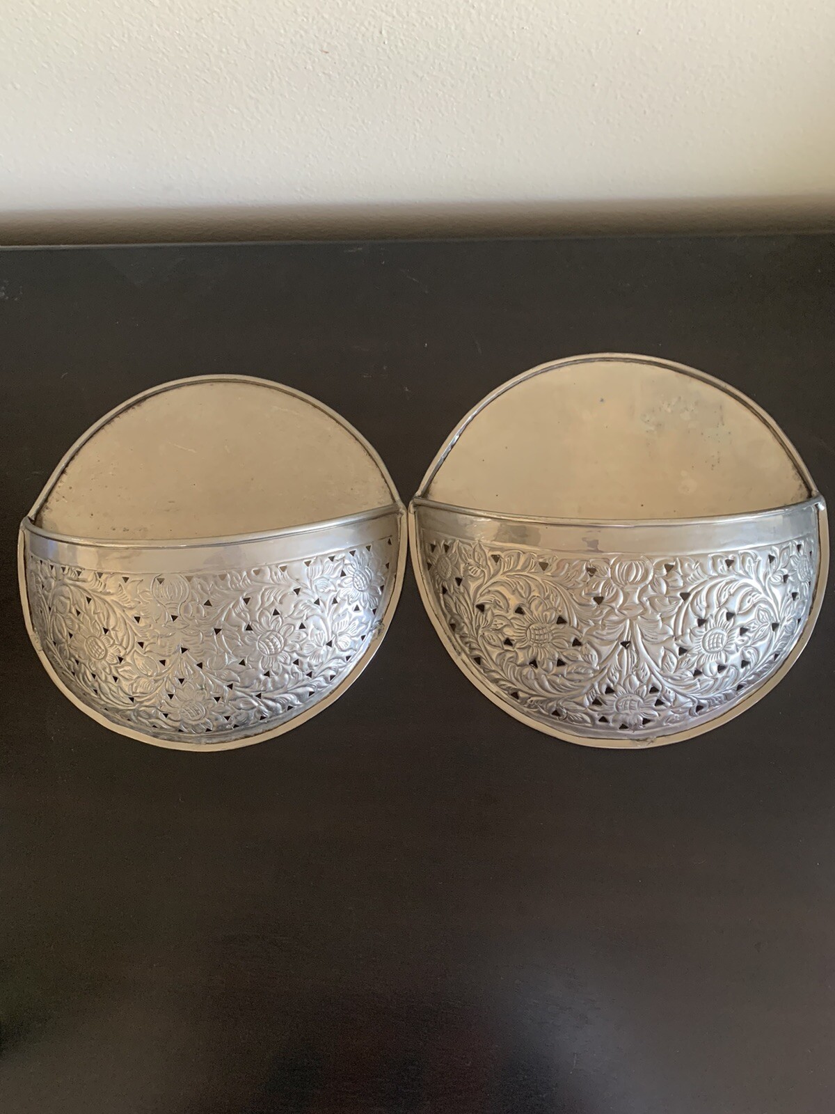 Wall Pockets Floral Baskets Silver Wall Decor Hammered Punched Aluminum India