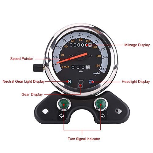Motorcycle Speedometer,12V Universal Metal + Plastic Dual Odometer Speedometer