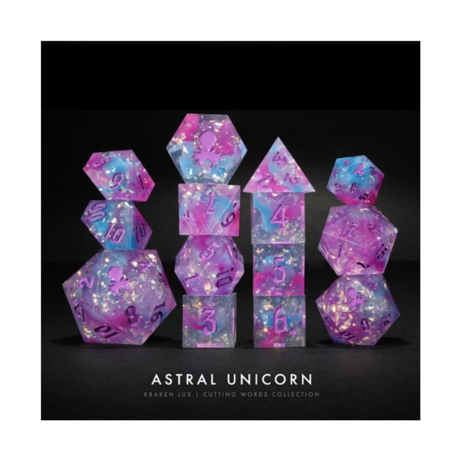 Kraken Dice Dice & Supplies Poly Set - Astral Unicorn w/Purple (14) New