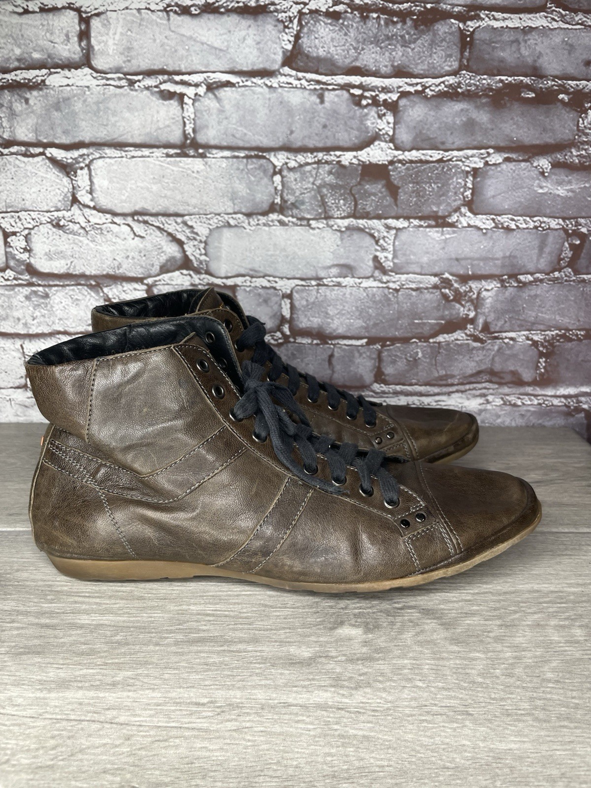 Hugo Boss Men Sz 43 US 10 Brown Leather High Top Fashion Lace Up Sneakers Shoes