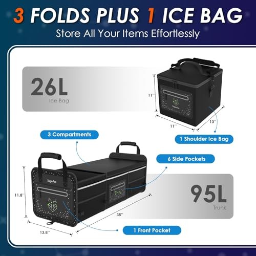 Car Trunk Organizer | Foldable, Waterproof | Trunk X-Large Black With Ice Pack