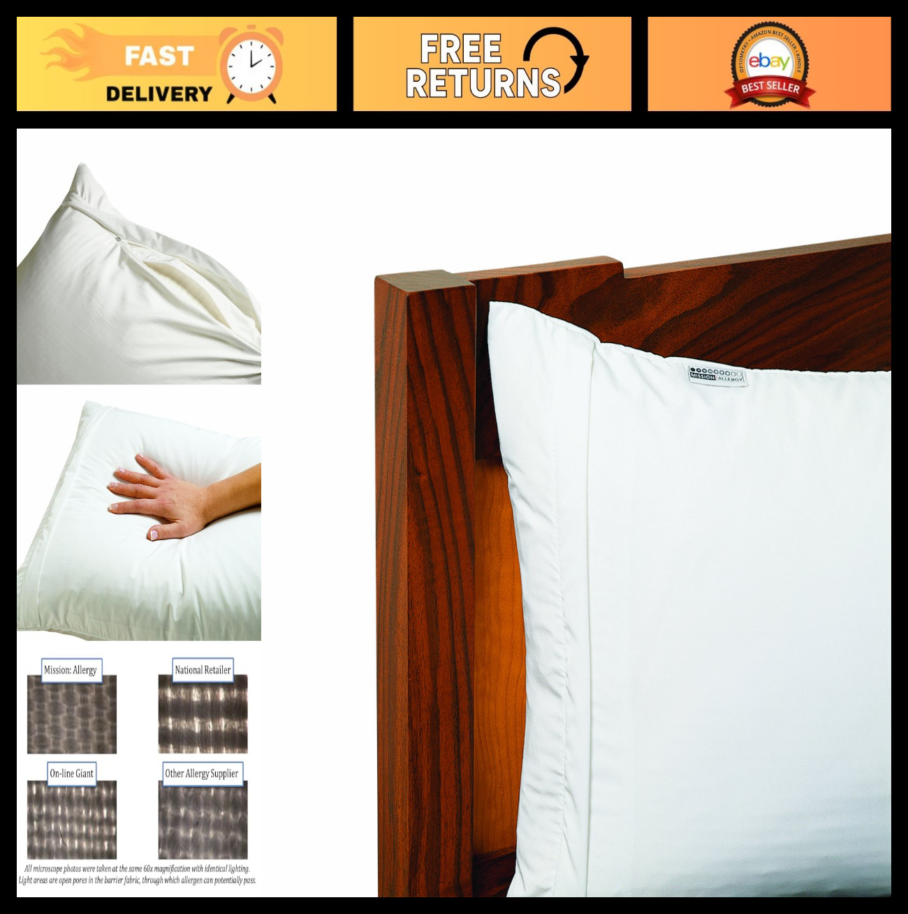 Allergen-Proof Pillow Cover - Dust Mite Resistant Microfiber Encasing, Standard