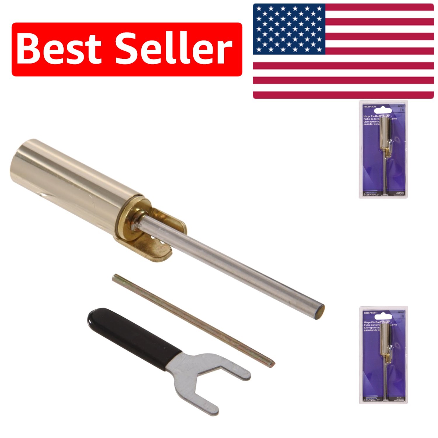 Automatic Satin Brass Hinge Pin Door Closer - 1 Count with Adjustable Tension