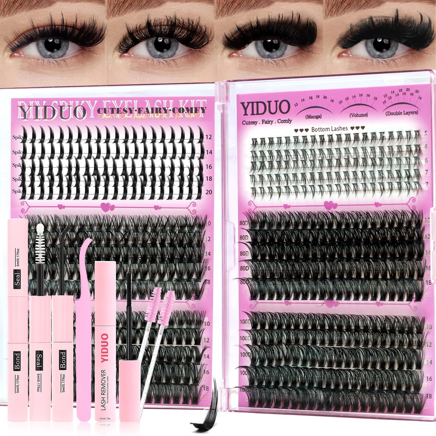 YIDUO Lashes Clusters Kit Bottom 25 pair (Pack of 1), Black