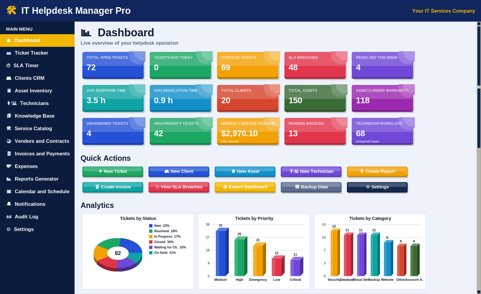 IT Helpdesk Manager Pro Software Ticket SLA CRM Invoice App Windows Mac Download
