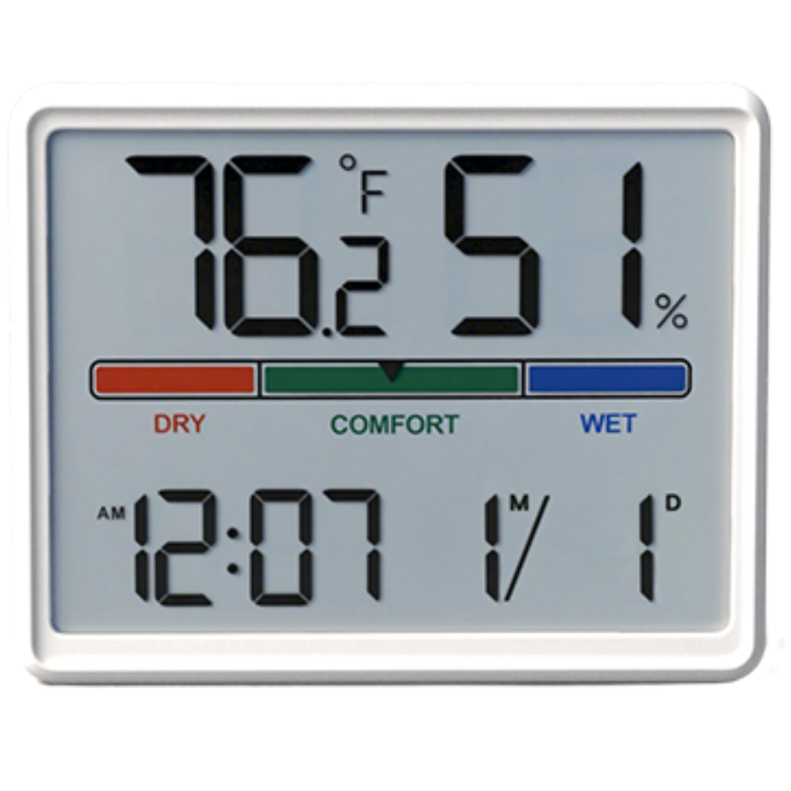 Digital Hygrometer Thermometer Clock Temp Humidity Gauge White