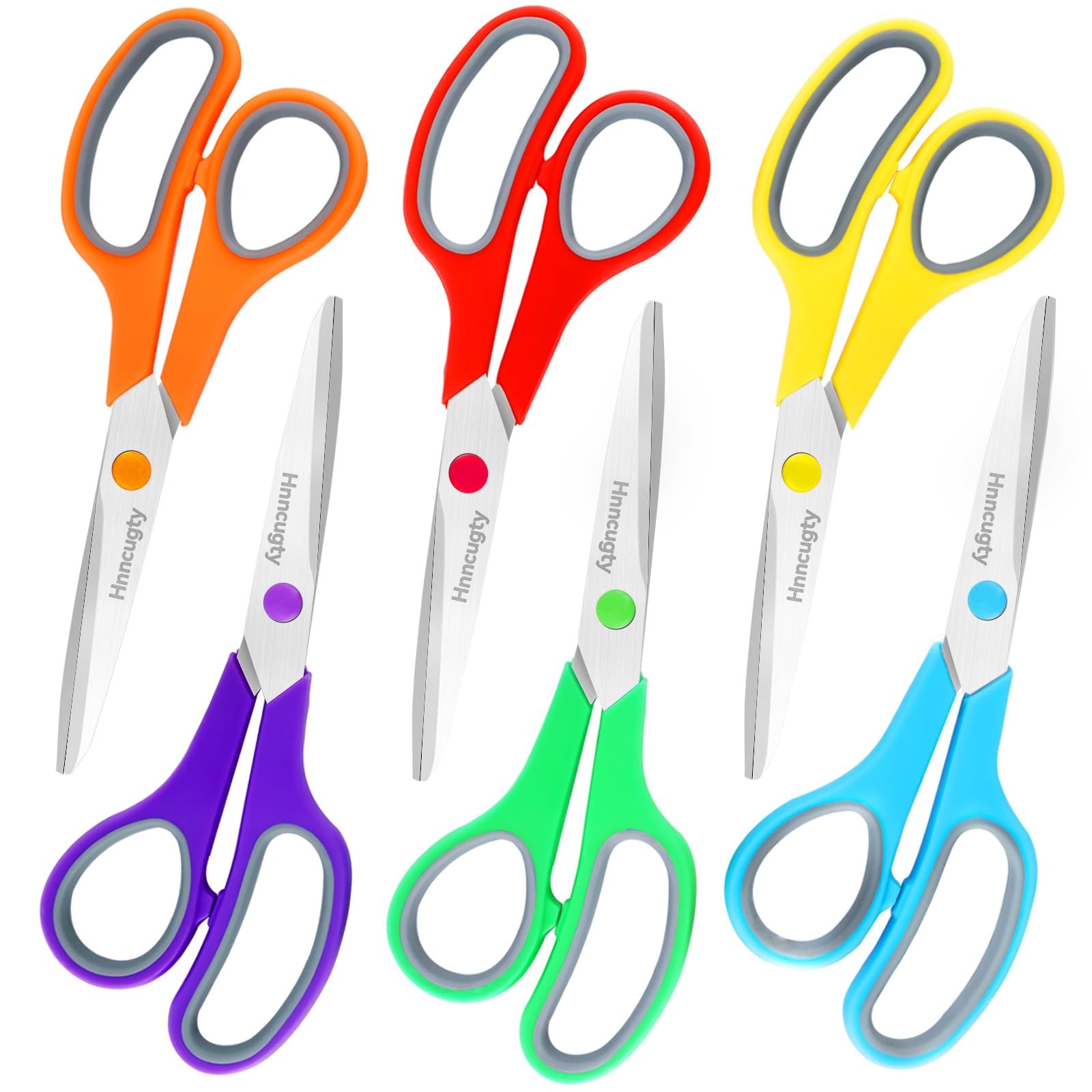 Scissors, Hnncugty 8" Scissors All Purpose Bulk 8 inches, 6 Pack Multicolor