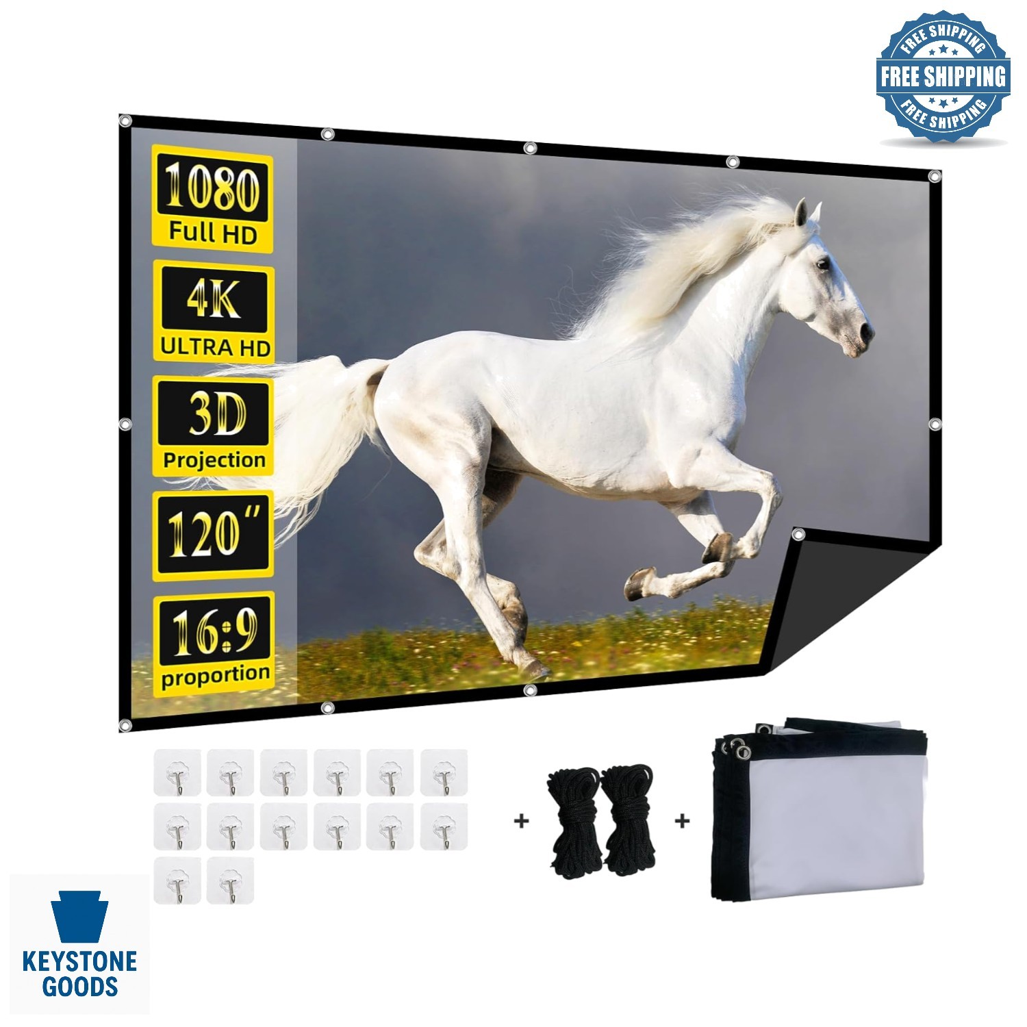 Foldable 4K Portable Anti-Crease Projector Screen for Indoor & Outdoor Use