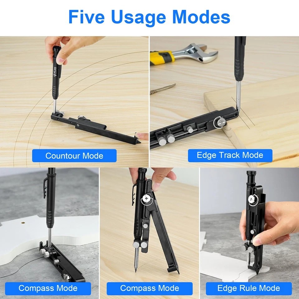 Multifunction Scribing Tool Adjustable Woodworking Measuring Construction Pencil