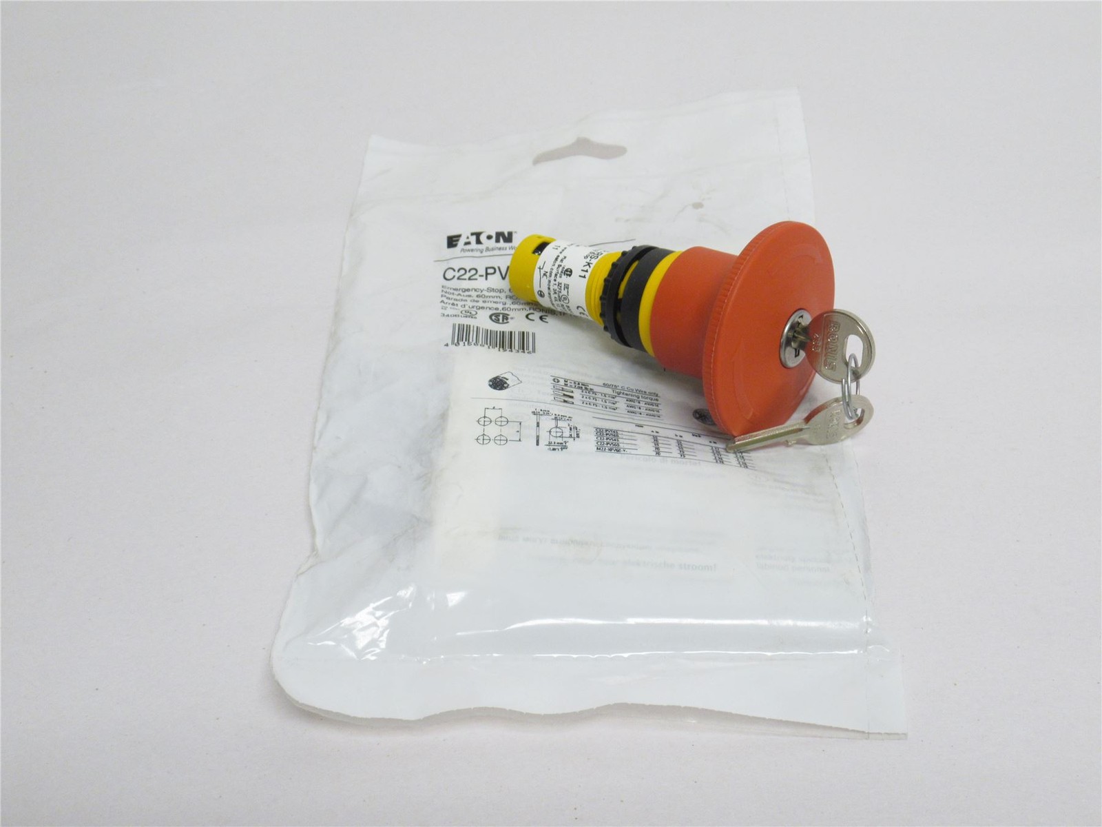 240278 New-No Box; Eaton C22-PVS60P-RS-K11 Push Release Keylock Switch; SPST-NO