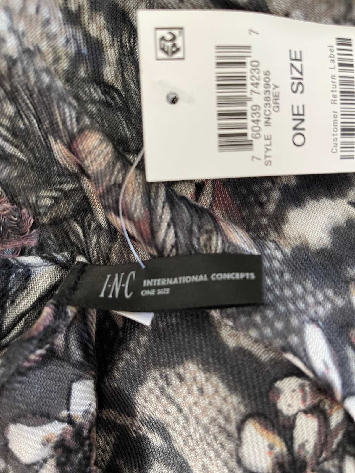 INC Womens Scarf Wrap Grey Blush Pink Floral Fringe Animal Print #MQ1