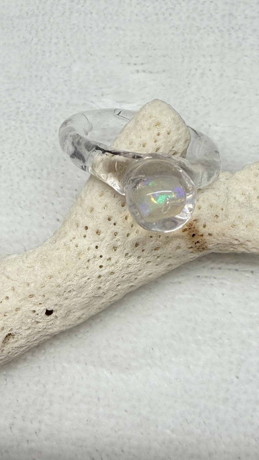 Opal Bead In Acrylic Handmade Ring Size 6