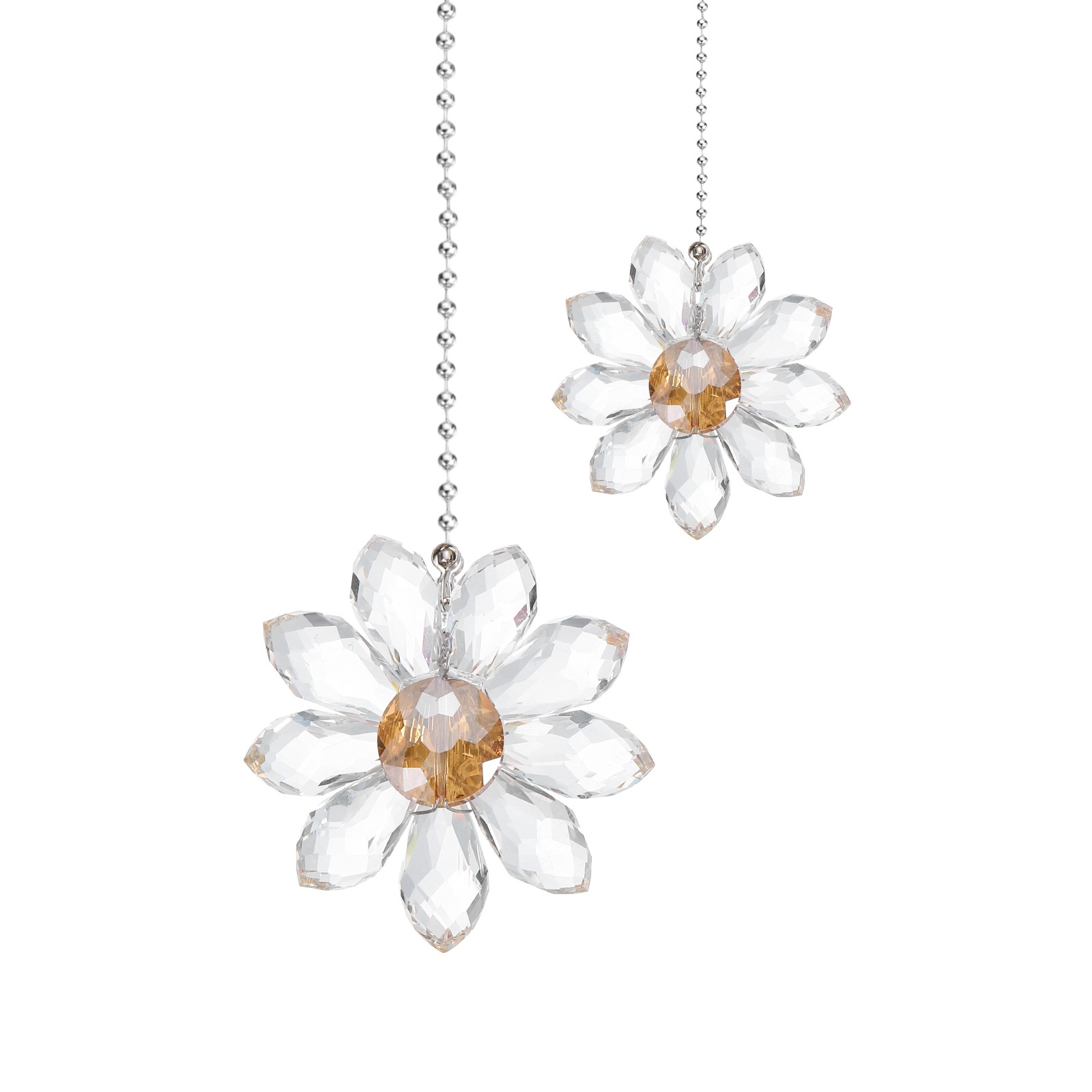 2Pcs Ceiling Fan Pull Chain 24" Crystal Flower Pendant Chain Extender Clear