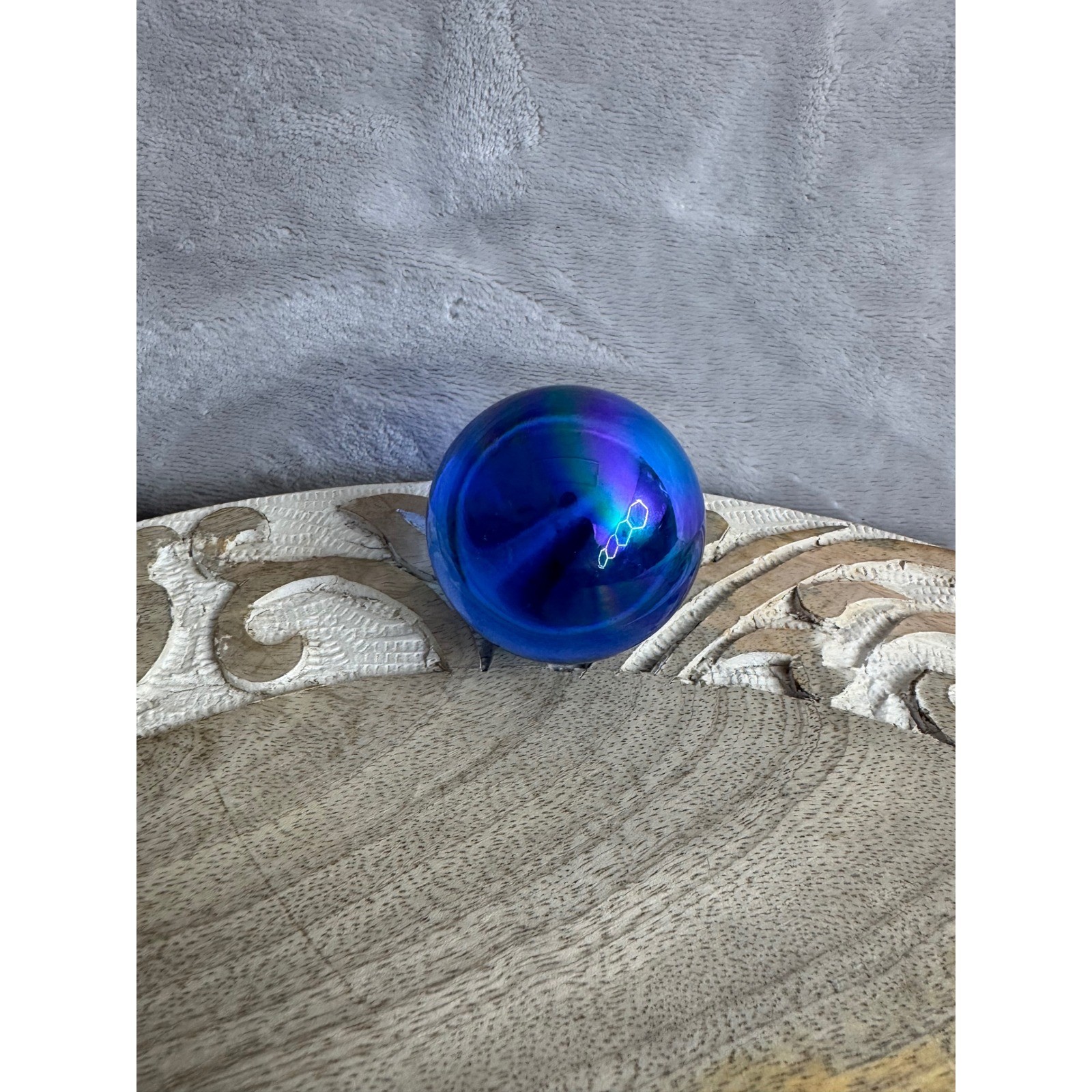 Iridescent Blue Glass Sphere Orb2 Inch Oil Slick Metallic Reflective Paperweight