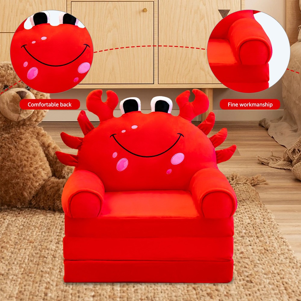 Red Crab Kids Sofa Bed Foldable Toddler Chair Cozy Crystal Velvet Furniture