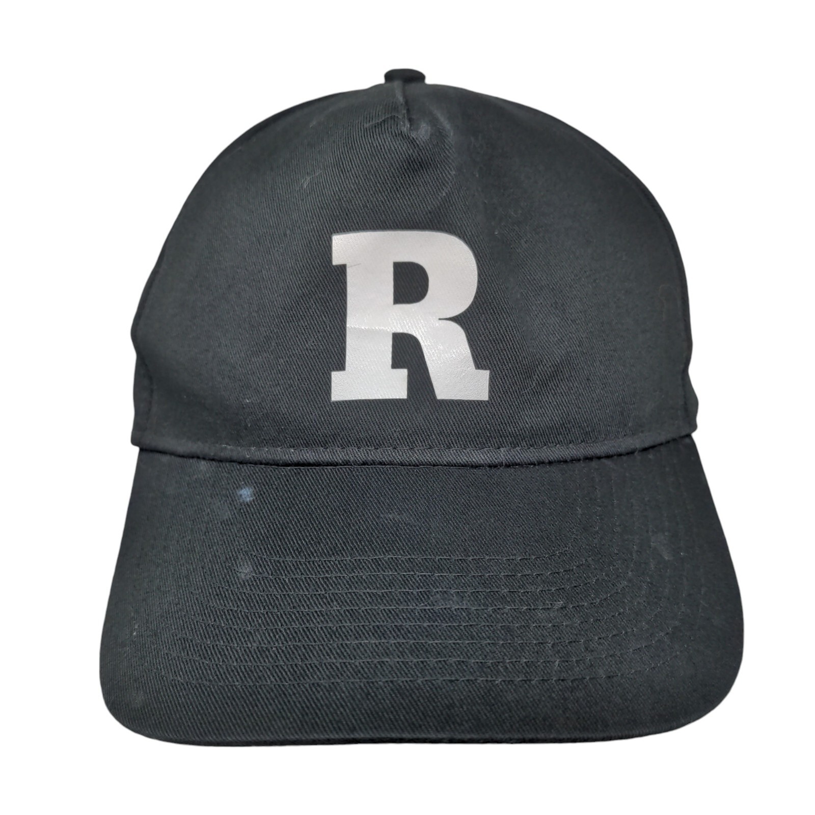R Initial Youth Snapback Hat Black One Size Adjustable Vented Holes 6 Panel