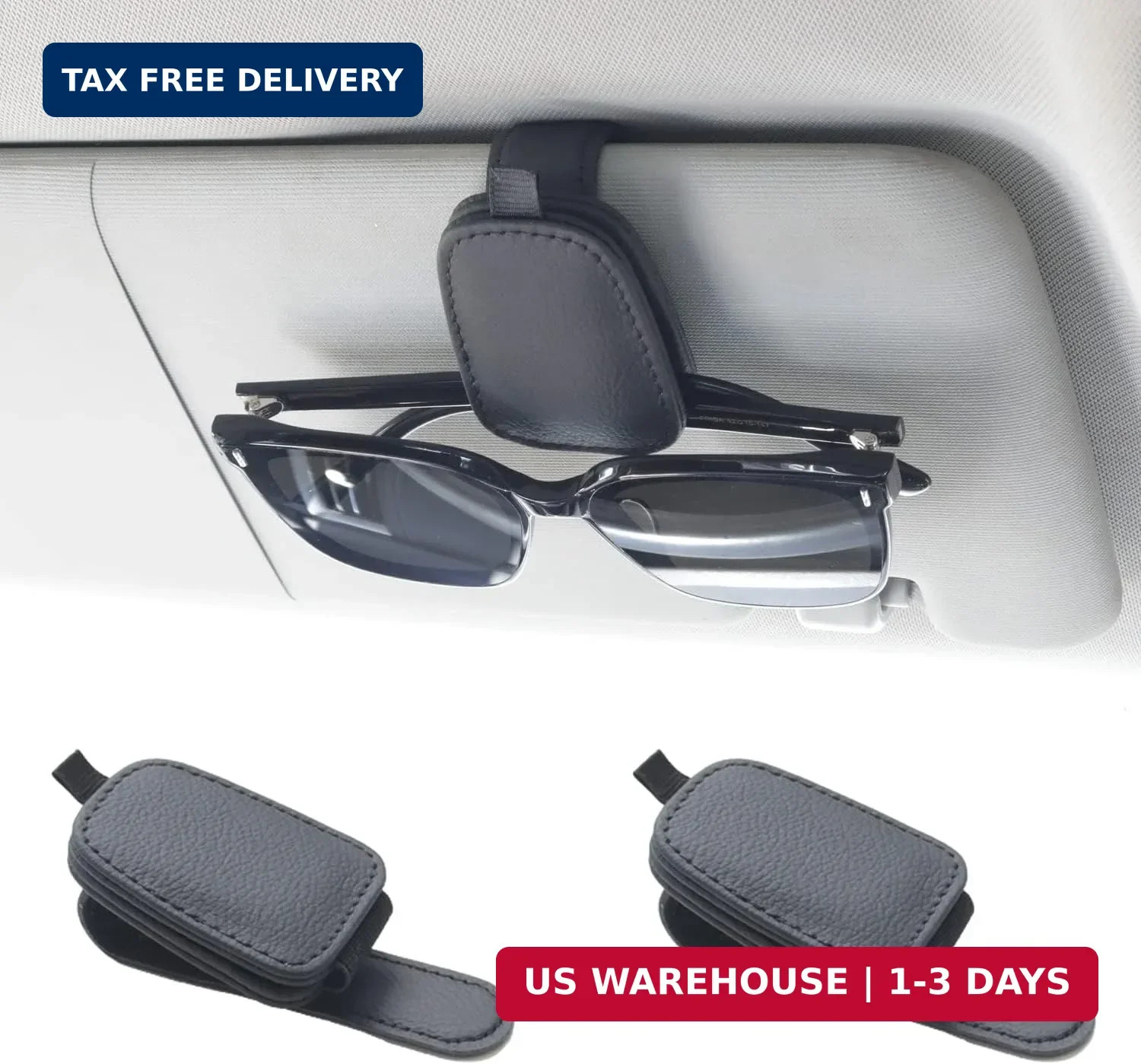 Yuoyar Magnetic Leather Sunglasses Holder for Car, 2 Packs (Black) | Magnetic Ca