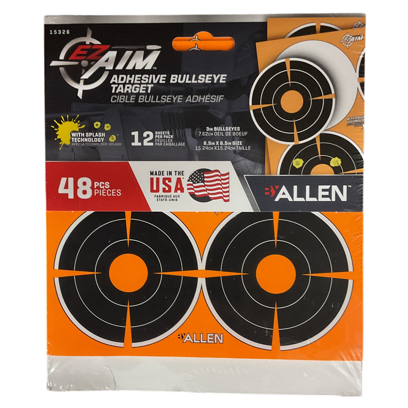 EZ Aim Adhesive Bullseye Target Splash Reactive Paper Shooting, 3" 12-Sheets