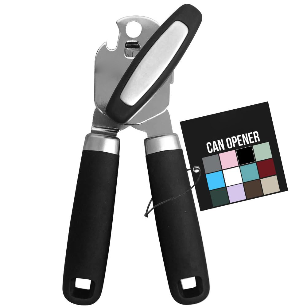 Heavy Duty Stainless Steel Can Opener, Smooth Edge Cutting Wheel, Black