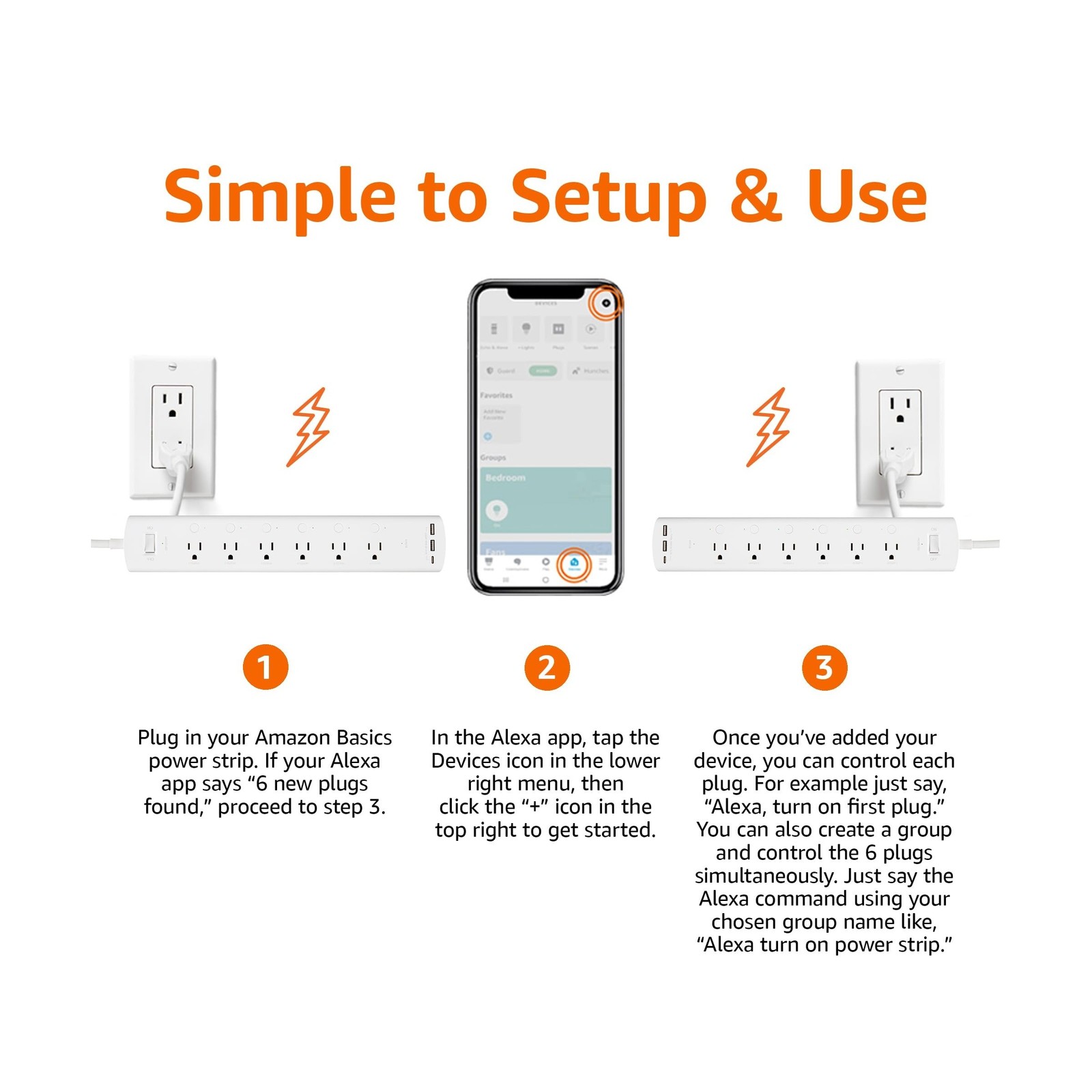 Amazon Basics Smart Plug Power Strip with 6 Individually Contro... FAST USA SHIP