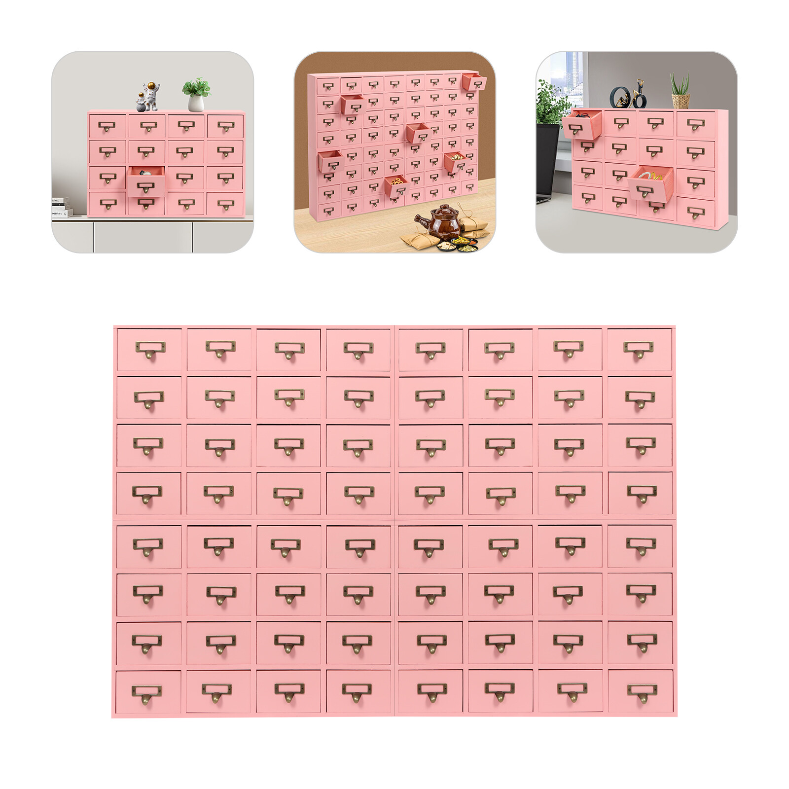 4 PCS 16-Drawer Pink Cabinets Rectangle Storage Cabinet 64-Drawer Storage Box