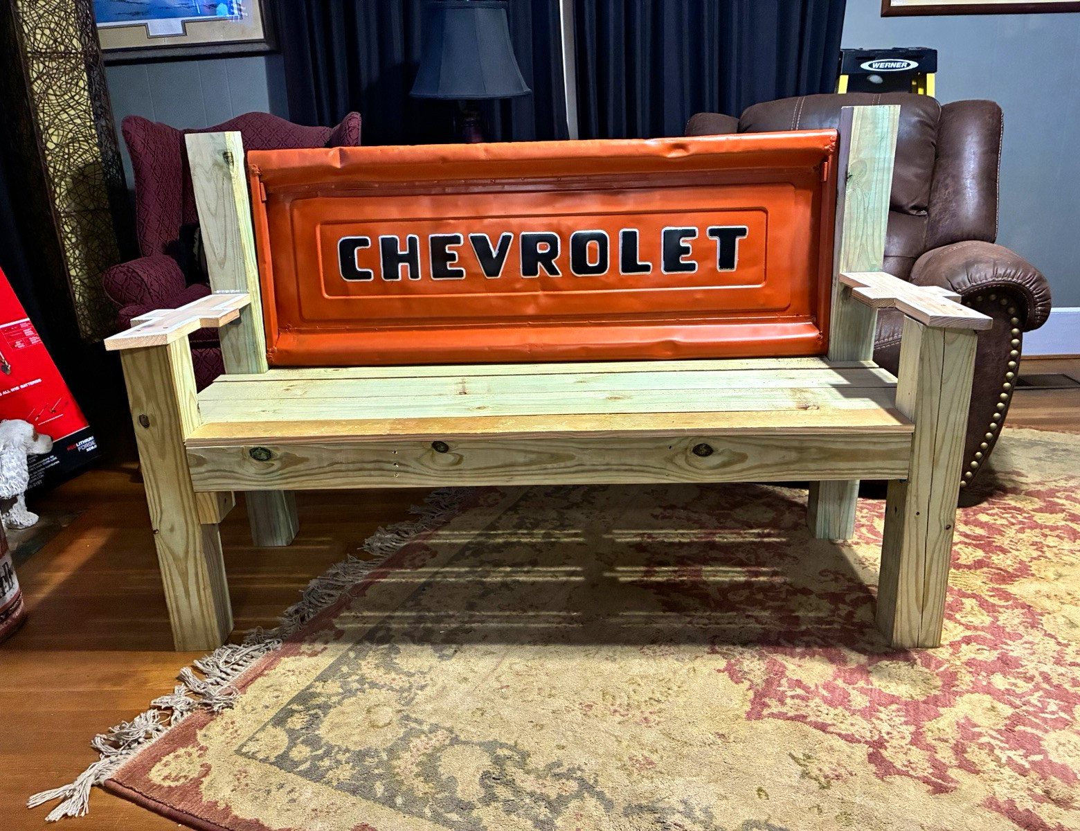 Chevrolet Tailgate Wood Bench w/ Backrest & Armrests, Light Wood Tone