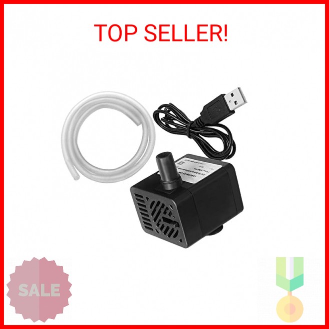PULACO DC 5V USB Mini Submersible Water Pump with Tubing for Pet Fountain, Aquar