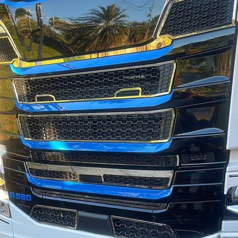 Front Grill Mesh Covers for SCANIA R 2016+ with DRLs Stainless Steel Decors
