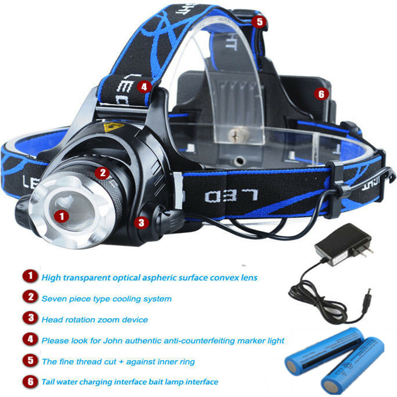 Super Bright LED Camping Headlamp Rechargeable Headlight Head Torch Waterproof