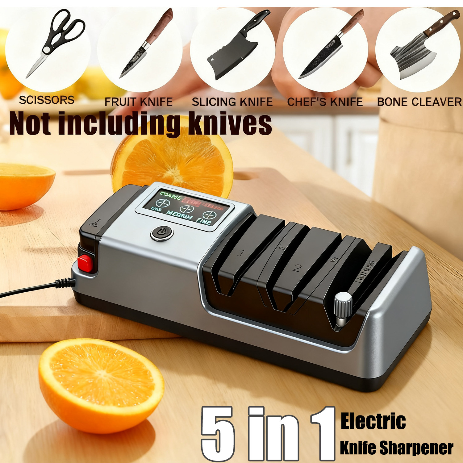 5 in 1 Electric Knife Sharpener-3 Rotational Speed Adjustable Knife Sharpener