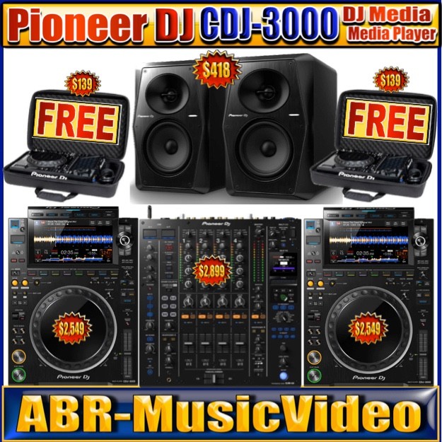 2 Pioneer DJ CDJ-3000 Players, DJM-A9 4 Ch Mixer,  VM-50 Studio Monitors & Case