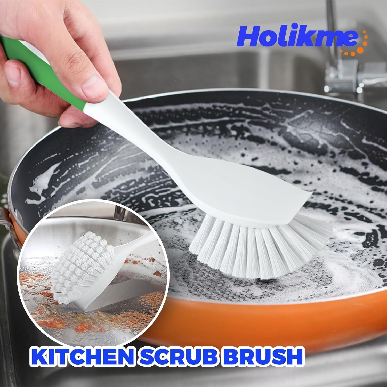 6 Pack Dish Brush with Handle Kitchen Cleaning Brush Set for Pot, Pan, K