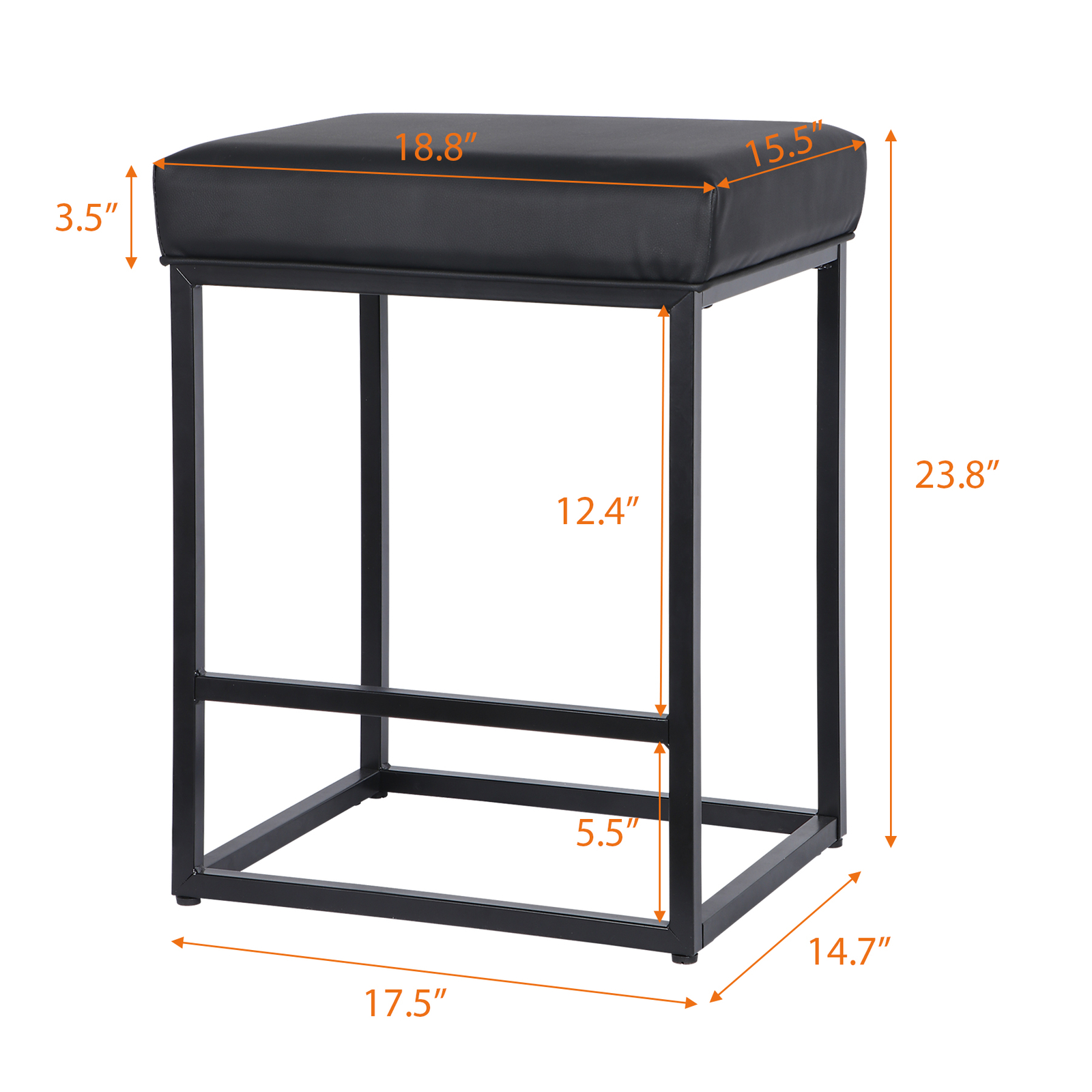 2PCS Black Backless Bar Stools PU Leather Stools Sturdy 330LBS Capacity Home