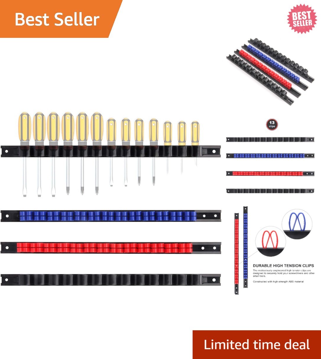 Space-Saving 4 pcs Tool Organizer with Smart Clips - Screwdriver & Wrench Rack